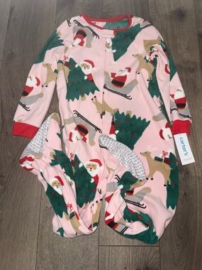 Carter's Pink Santa & Tree Fleece One-Piece Pajama